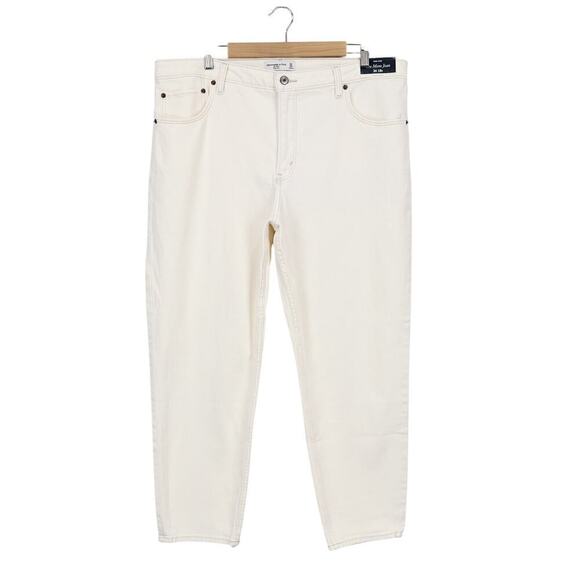 Abercrombie & Fitch Curve Love High Rise Mom Jean Cream Size 34 Regular - Picture 2 of 8